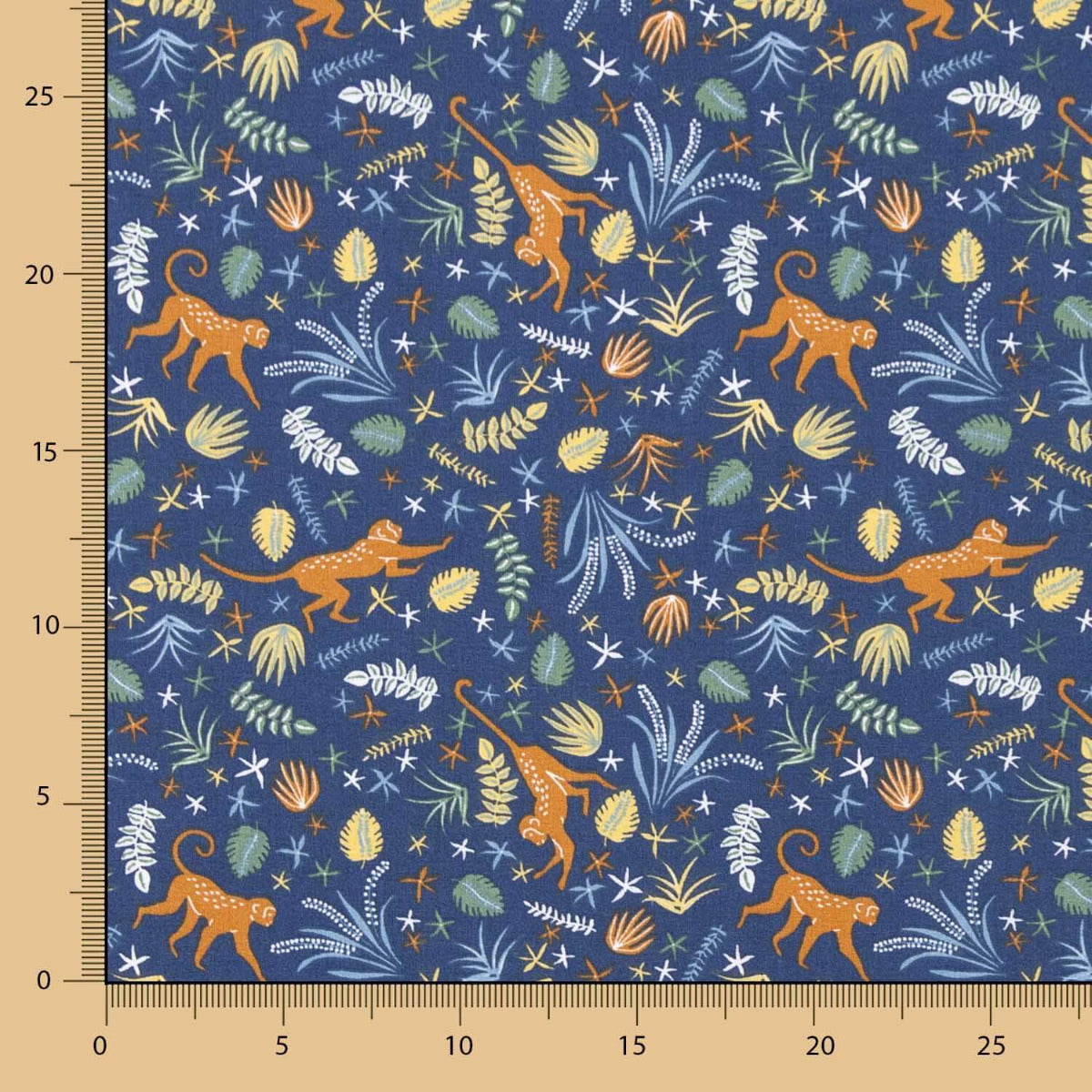 Popeline De Algodão Infantil Macaco Azul Marinho - Ribes y Casals