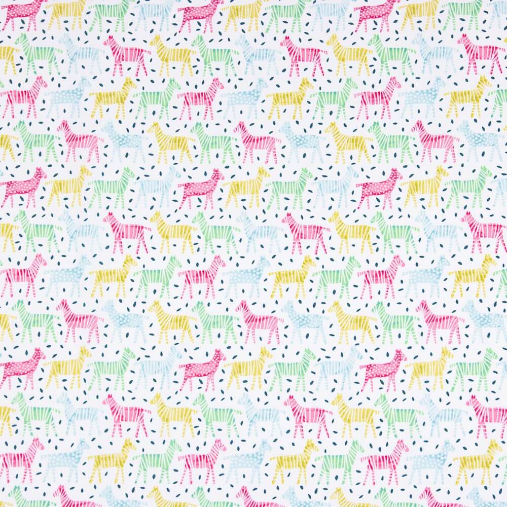 Popeline De Algodão Orgânico Infantil Zebras Multicoloridas - Ribes y Casals