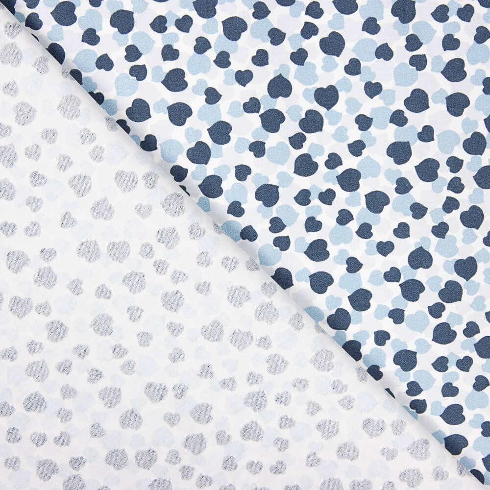 Popeline Algodão Orgânico Infantil Corações Azuis - Ribes y Casals