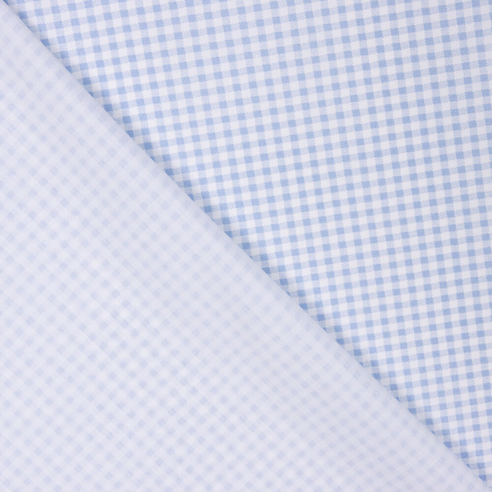 Popeline Algodão Orgânico Infantil Quadrado Pequeno Azul Claro - Ribes y Casals