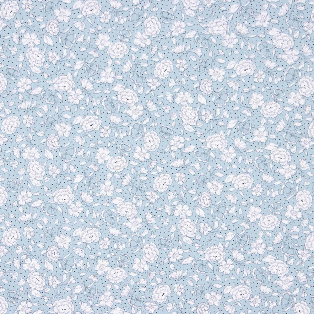 Popeline Algodão Orgânico Infantil Flor Bolinhas Azuis. - Ribes y Casals