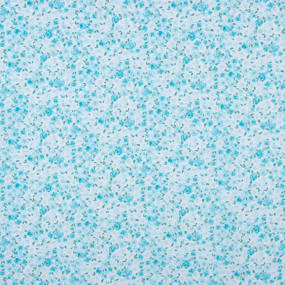 Popeline De Algodão Orgânico Infantil Jardim Rosas Azuis - Ribes y Casals