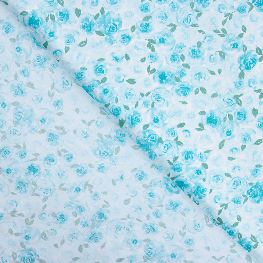 Popeline De Algodão Orgânico Infantil Jardim Rosas Azuis - Ribes y Casals