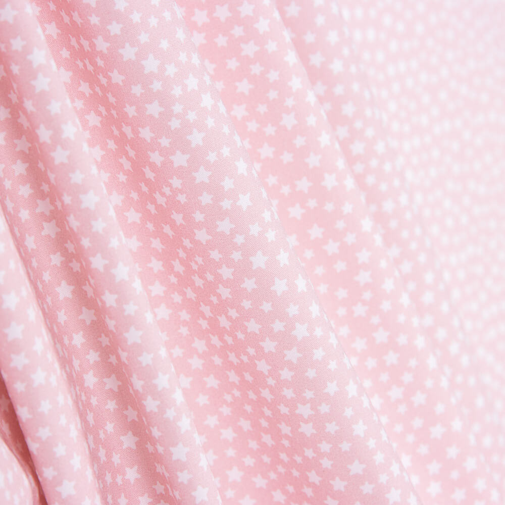 Popeline Algodão Orgânico Infantil Mini Estrela Rosa - Ribes y Casals