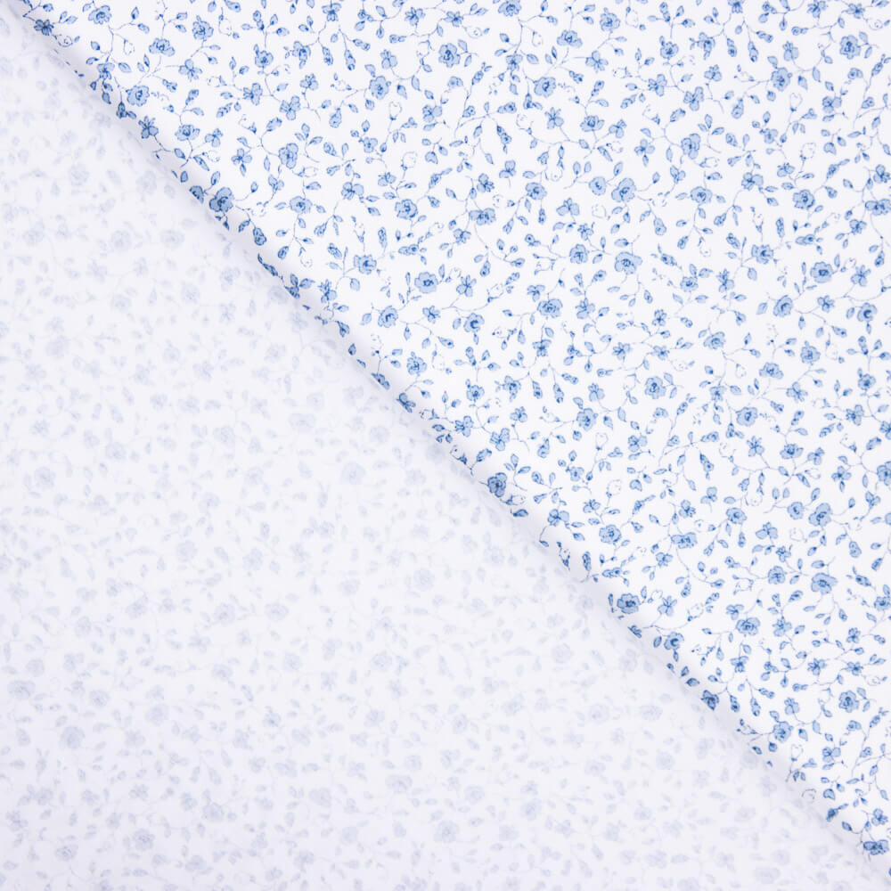 Popeline Algodão Orgânico Infantil Mini Flor Azul - Ribes y Casals