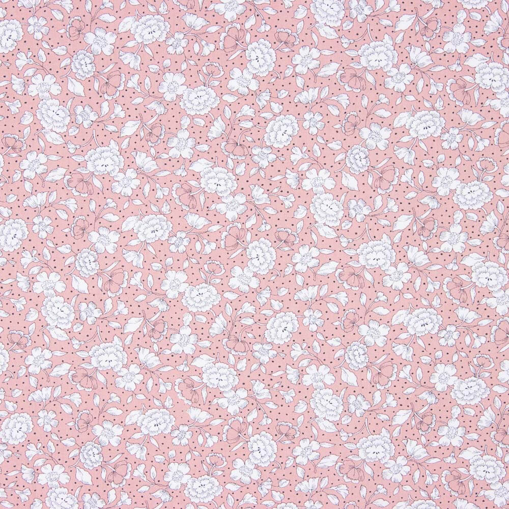 Popeline Algodão Orgânico Infantil Mini Flor Bolinhas Rosa - Ribes y Casals