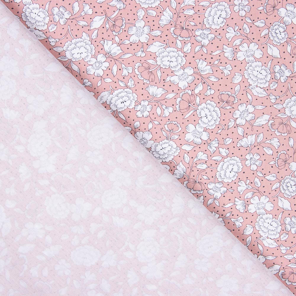 Popeline Algodão Orgânico Infantil Mini Flor Bolinhas Rosa - Ribes y Casals