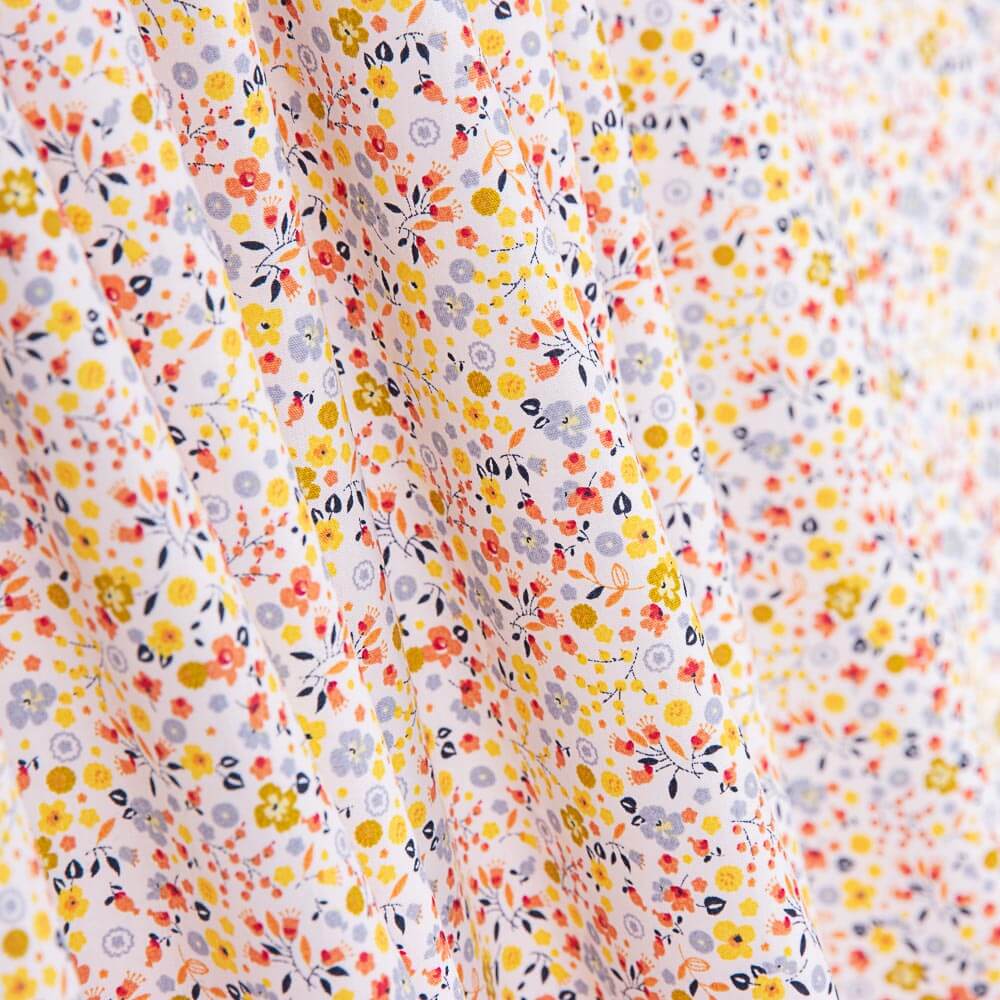 Popeline Algodão Orgânico Infantil Mini Jardim Amarelo - Ribes y Casals