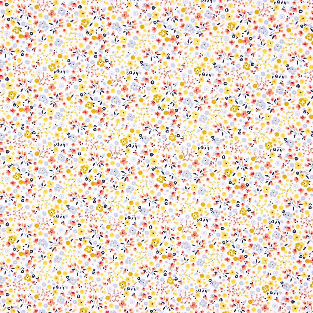 Popeline Algodão Orgânico Infantil Mini Jardim Amarelo - Ribes y Casals