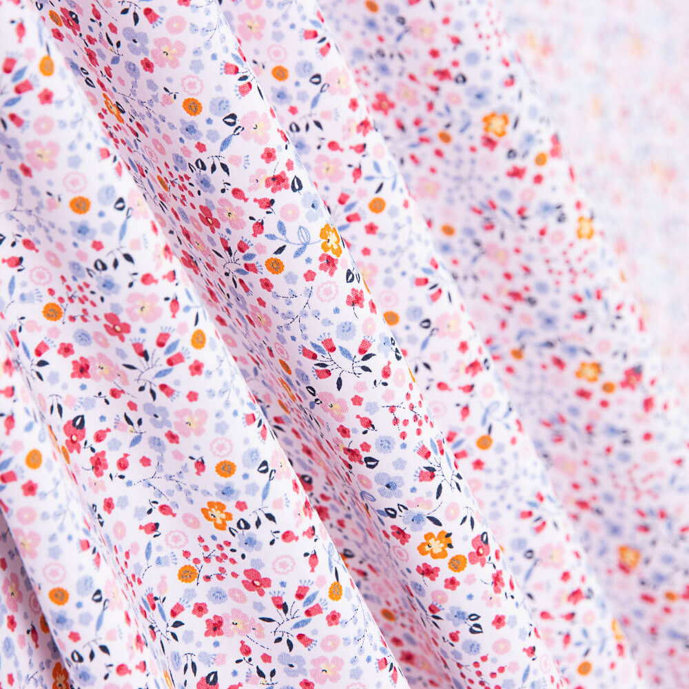 Popeline Algodão Orgânico Infantil Mini Jardim Laranja - Ribes y Casals