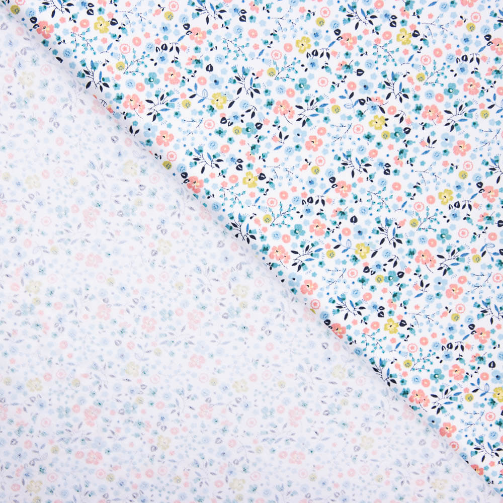 Popeline Algodão Orgânico Infantil Mini Jardim Água Verde - Ribes y Casals