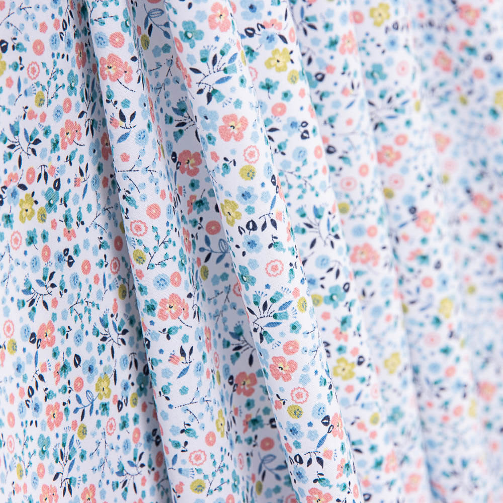 Popeline Algodão Orgânico Infantil Mini Jardim Água Verde - Ribes y Casals