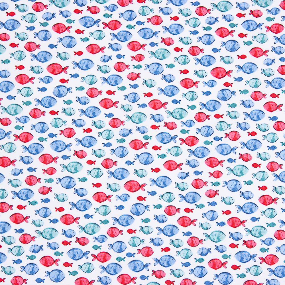 Popeline Algodão Orgânico Infantil Peixes Azuis - Ribes y Casals