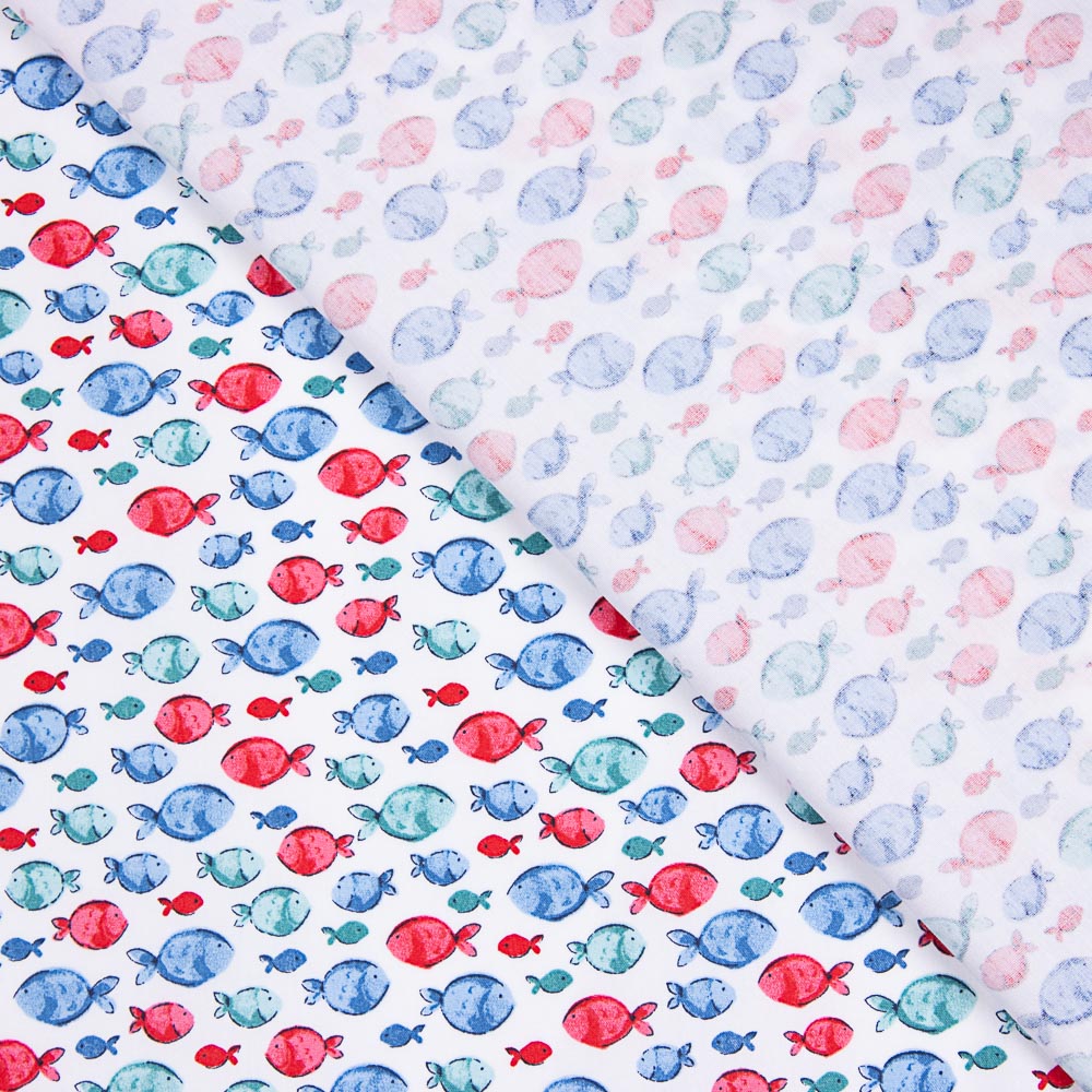 Popeline Algodão Orgânico Infantil Peixes Azuis - Ribes y Casals