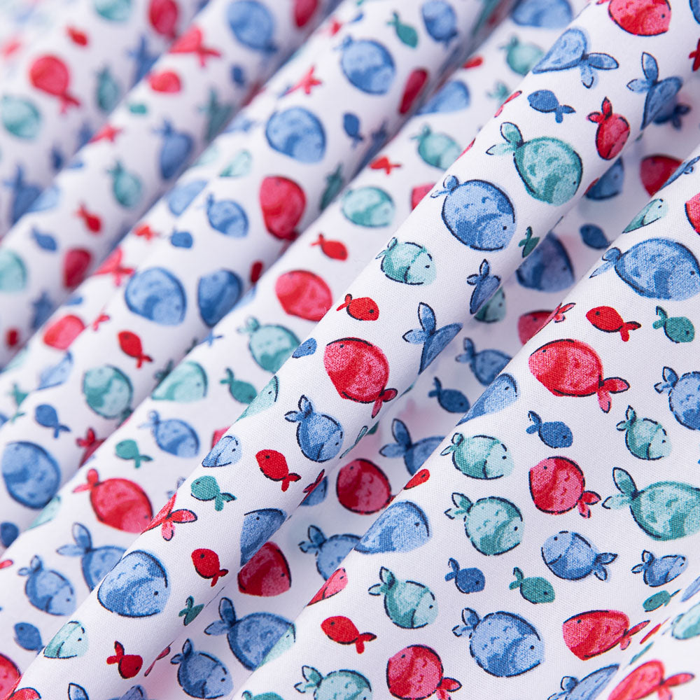 Popeline Algodão Orgânico Infantil Peixes Azuis - Ribes y Casals