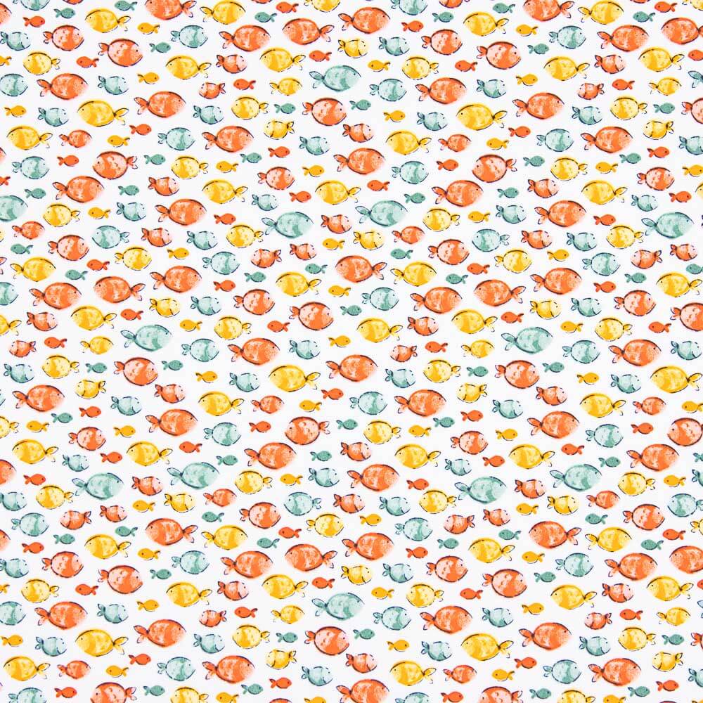 Popeline Algodão Orgânico Infantil Peixes Coral - Ribes y Casals