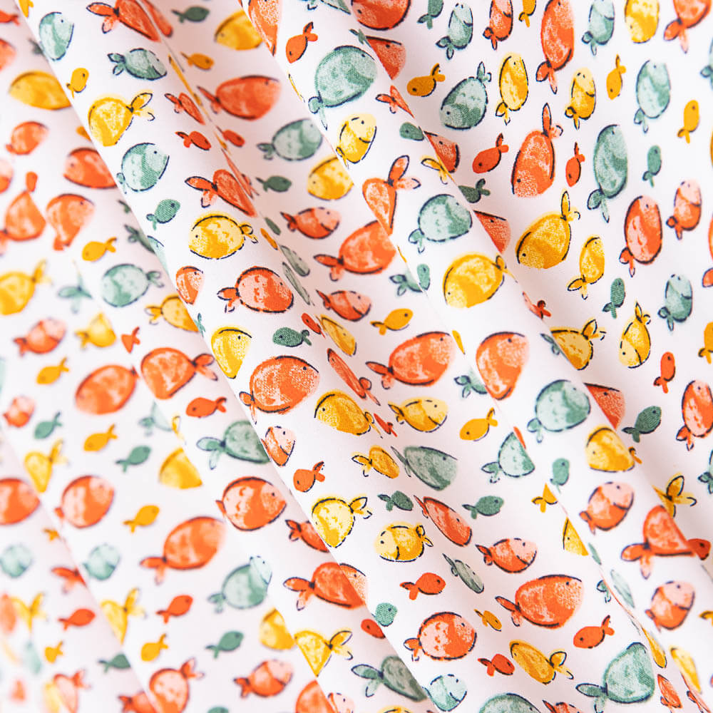 Popeline Algodão Orgânico Infantil Peixes Coral - Ribes y Casals