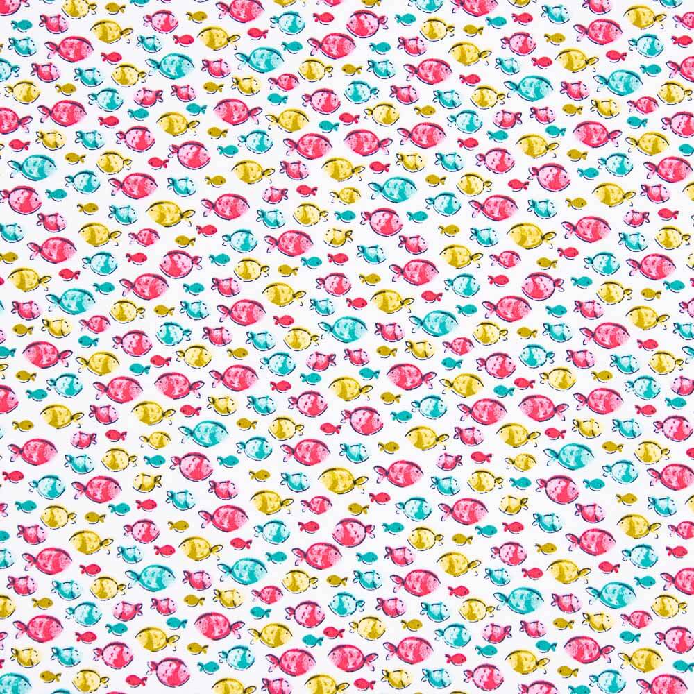 Popeline Algodão Orgânico Infantil Peixes Rosa - Ribes y Casals