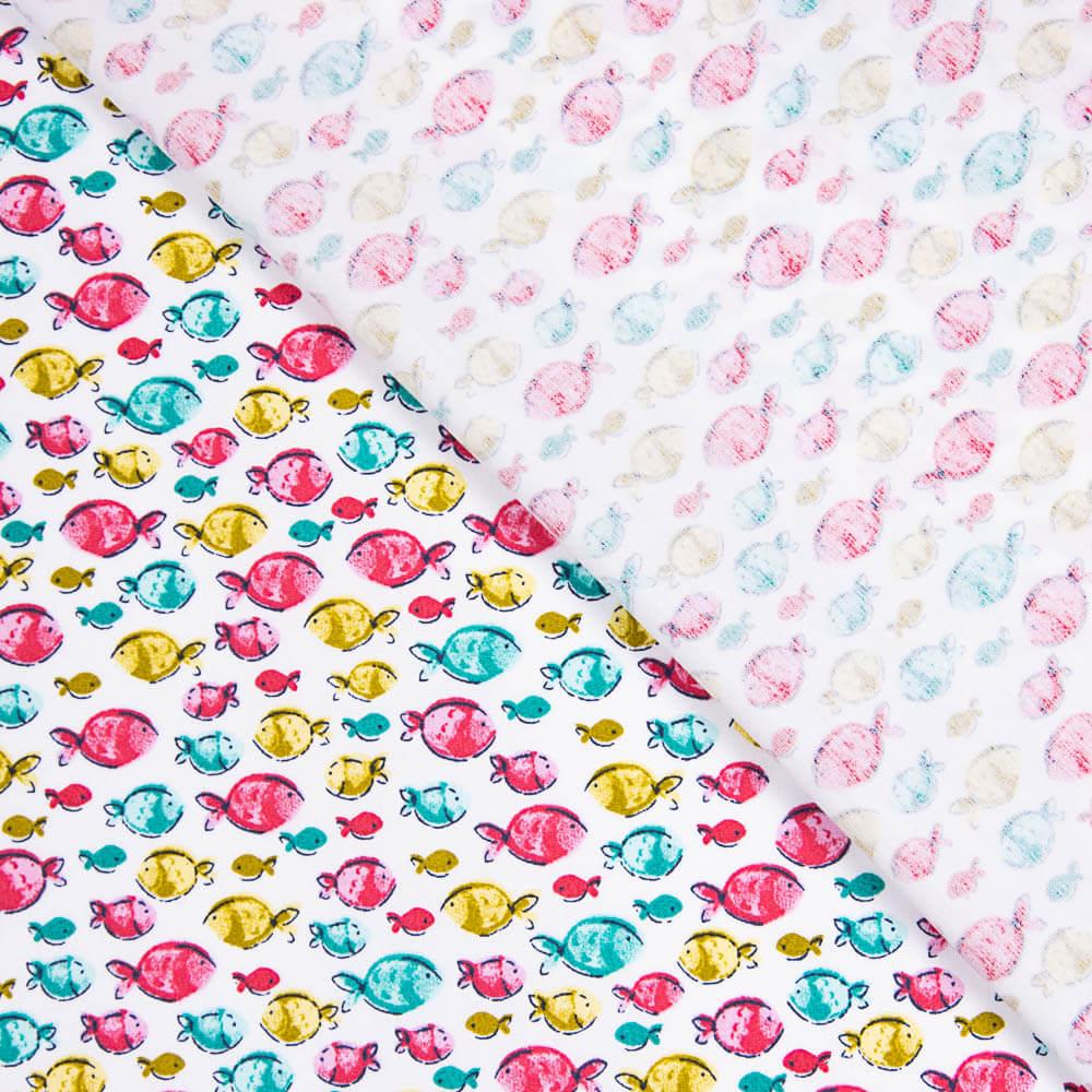 Popeline Algodão Orgânico Infantil Peixes Rosa - Ribes y Casals