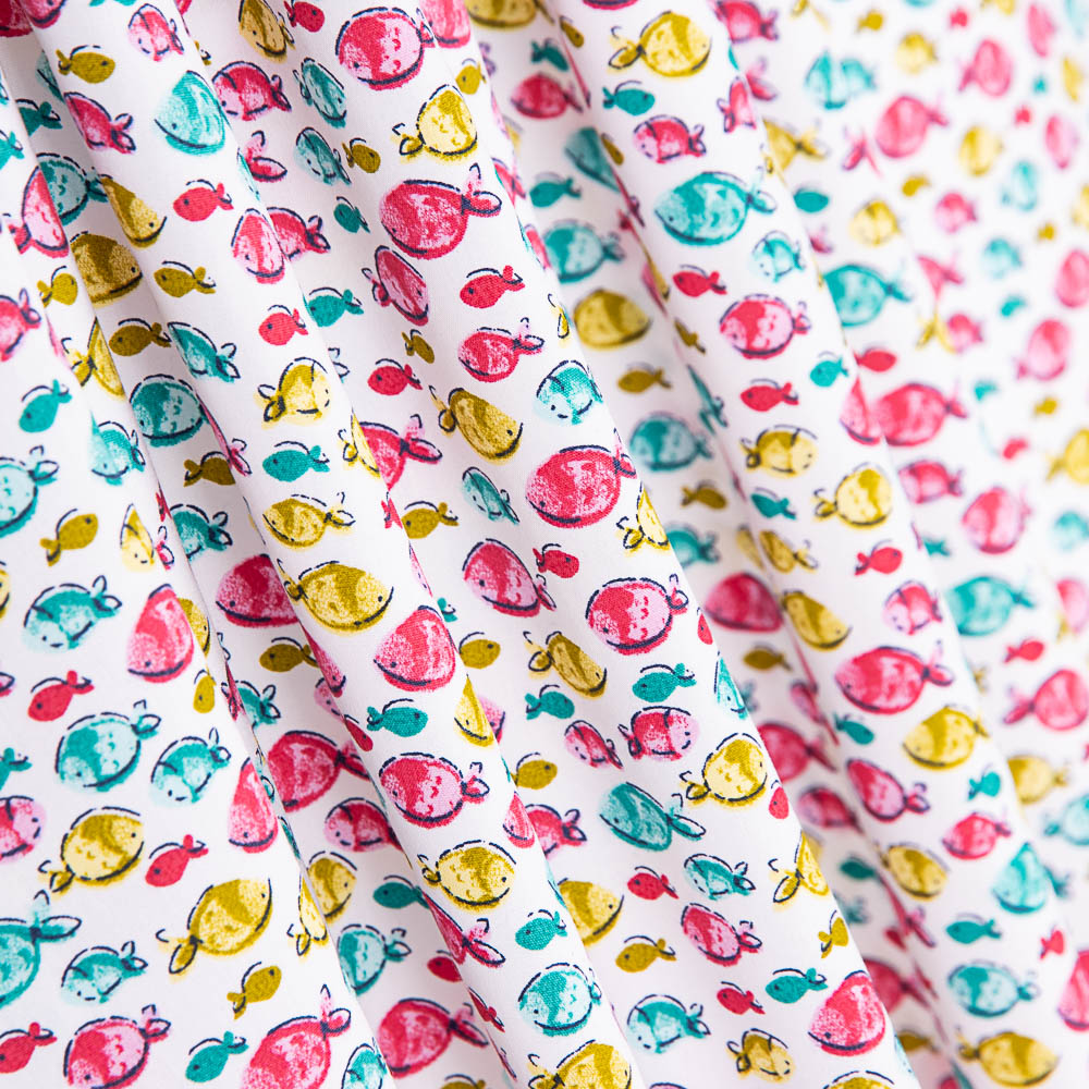 Popeline Algodão Orgânico Infantil Peixes Rosa - Ribes y Casals