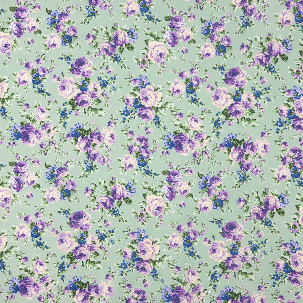 Popeline Estampado Flamenco Cretone Azul Fundo Verde Claro - Ribes y Casals