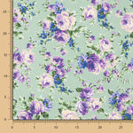 Popeline Estampado Flamenco Cretone Azul Fundo Verde Claro - Ribes y Casals