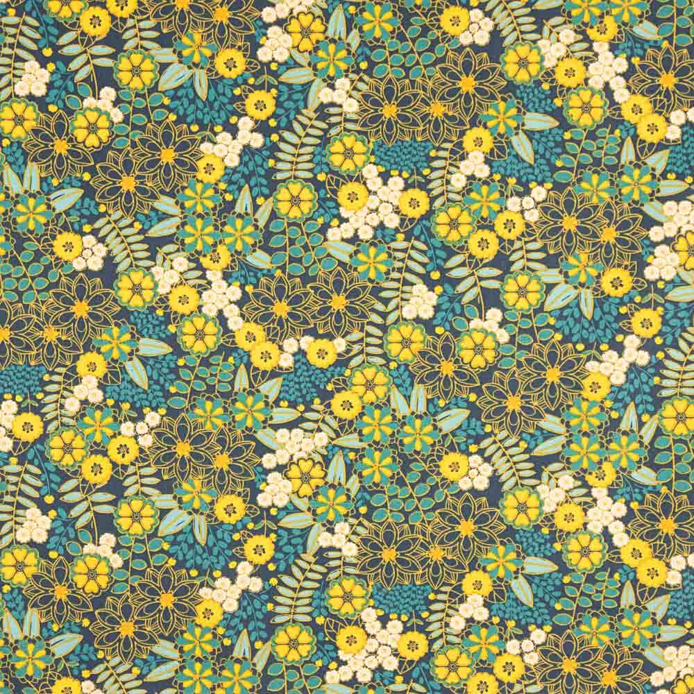 Algodão Estampado Flores Lily Azul - Ribes y Casals