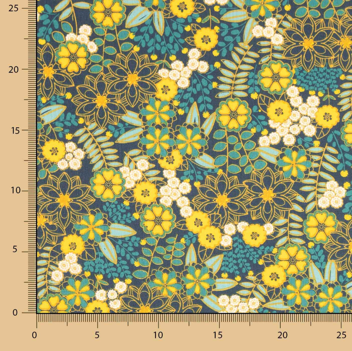 Algodão Estampado Flores Lily Azul - Ribes y Casals