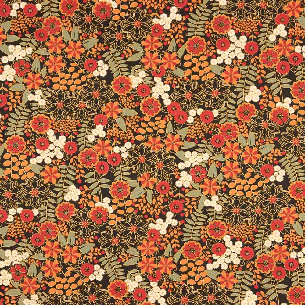 Algodão Estampado Flores Flores Lily Preto - Ribes y Casals