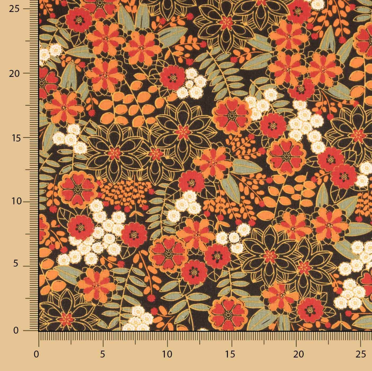 Algodão Estampado Flores Flores Lily Preto - Ribes y Casals