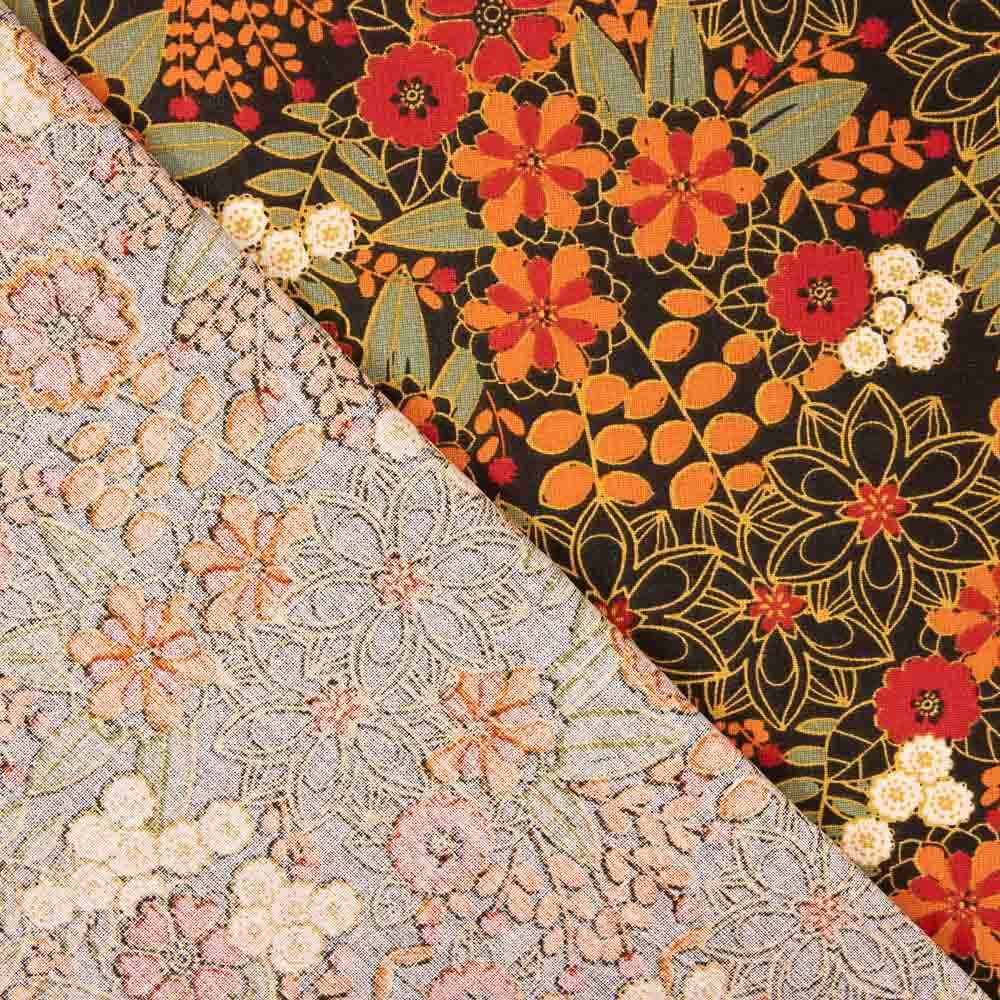 Algodão Estampado Flores Flores Lily Preto - Ribes y Casals