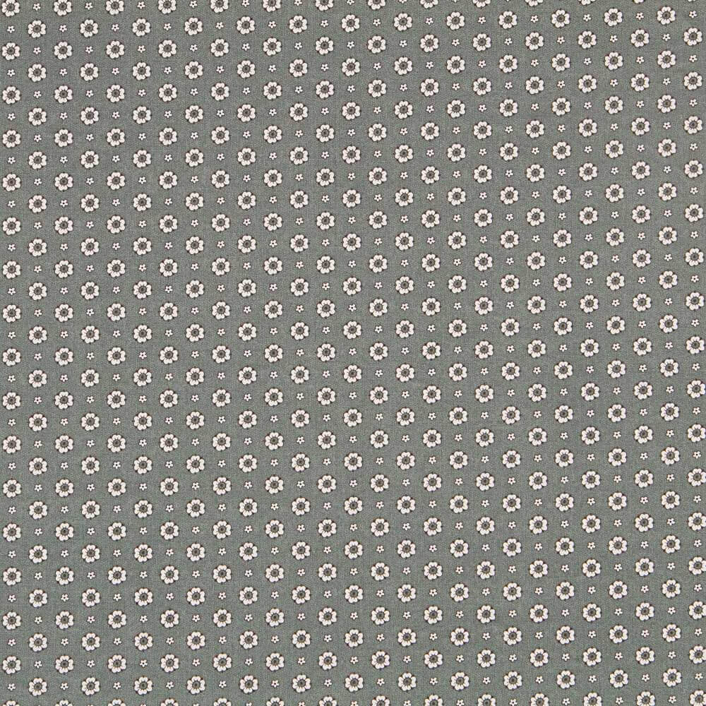 Popeline Flor Retro Cinza Marengo - Ribes y Casals