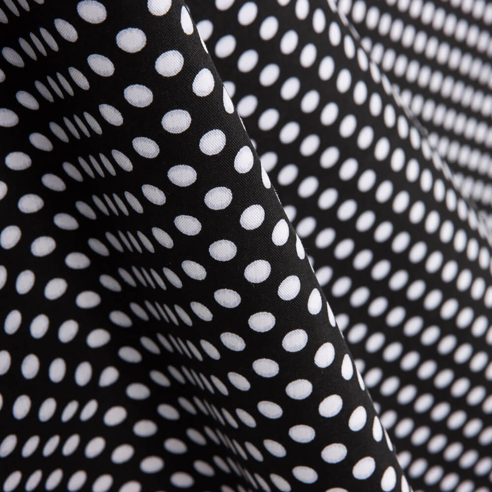 Popeline Flamenco Bolinhas Fundo Preto 7mm - Ribes y Casals