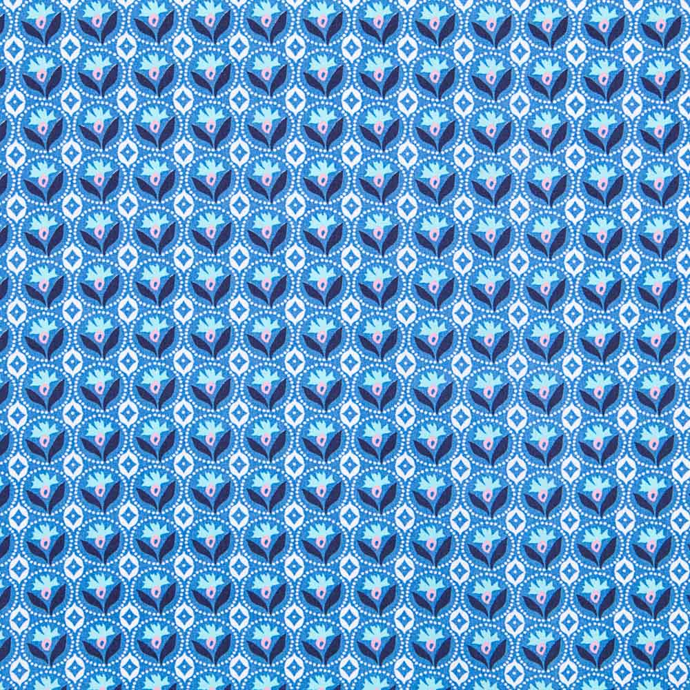 Popelín Medallas Flor Azul - Ribes y Casals