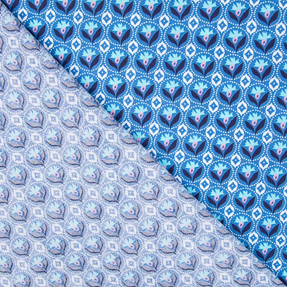 Popelín Medallas Flor Azul - Ribes y Casals