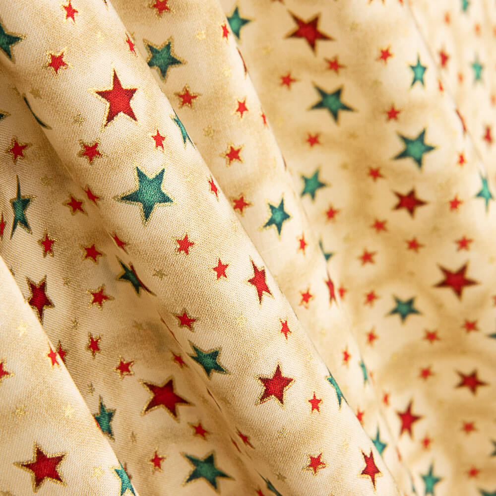 Popeline De Natal Estrelas Dourada - Ribes y Casals