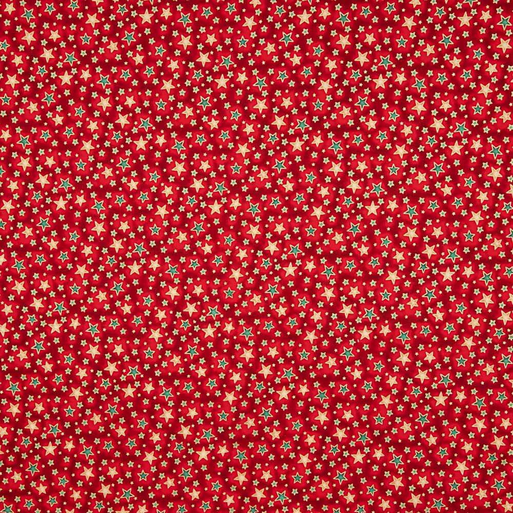 Popeline De Natal Vermelho Estrelado - Ribes y Casals