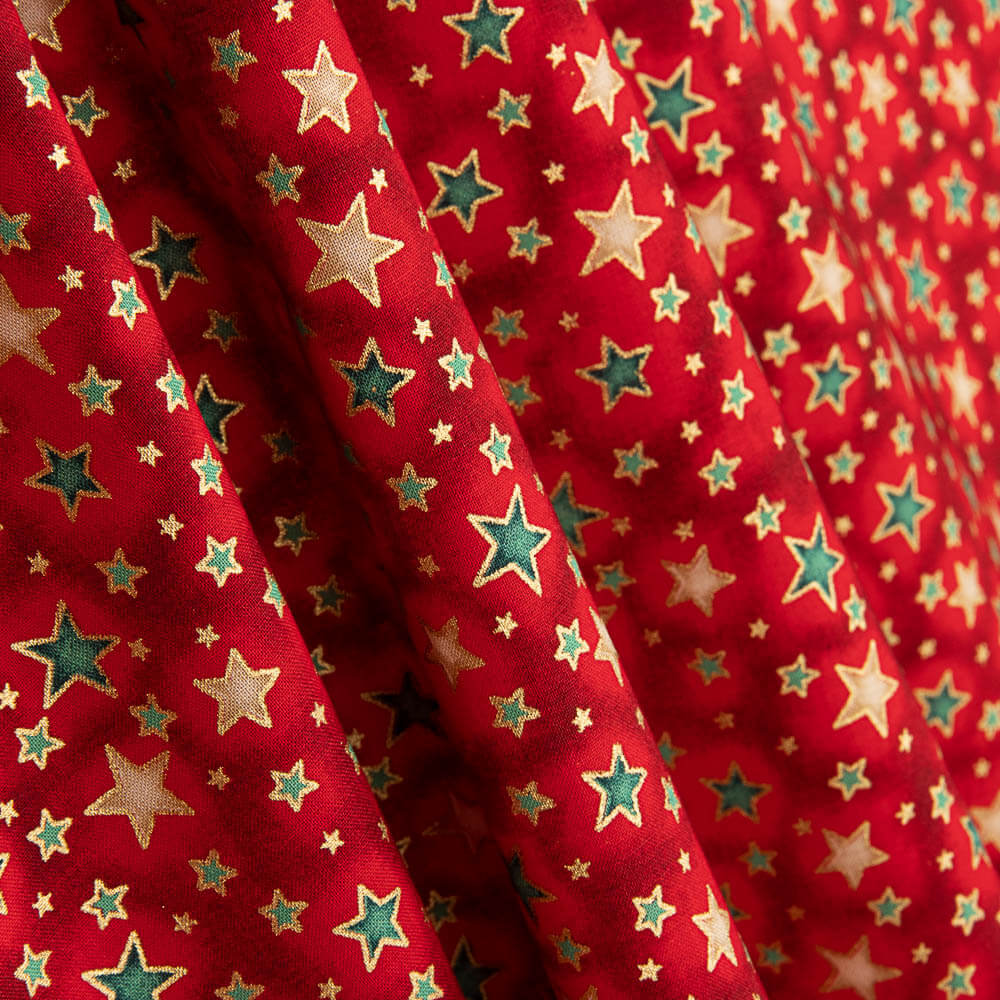Popeline De Natal Vermelho Estrelado - Ribes y Casals