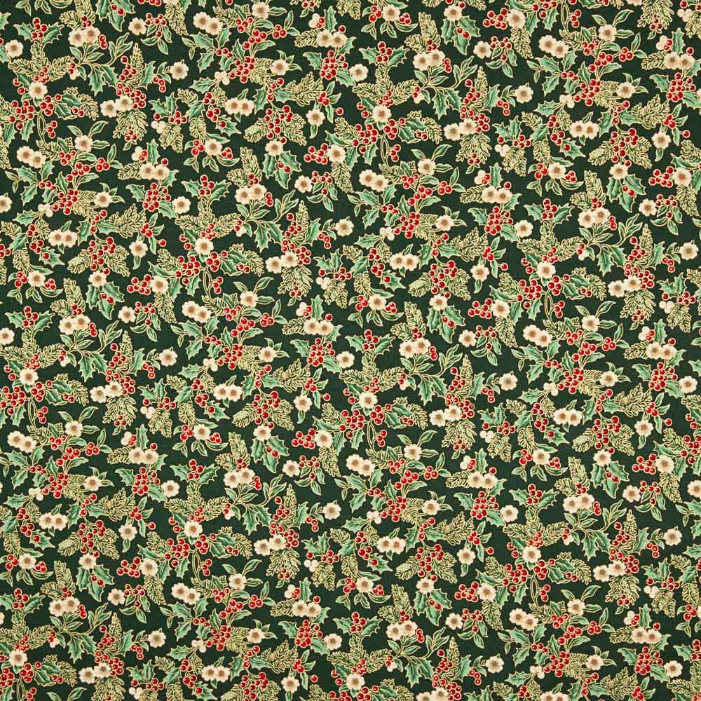 Popeline De Natal Floral Verde - Ribes y Casals