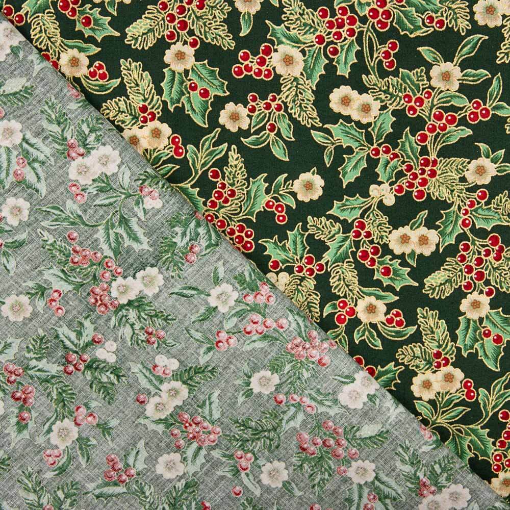 Popeline De Natal Floral Verde - Ribes y Casals