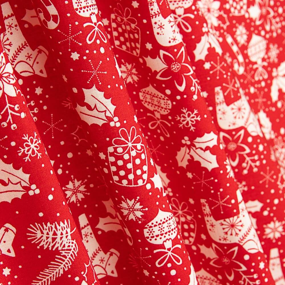 Popeline De Natal Motivos Vermelhos - Ribes y Casals