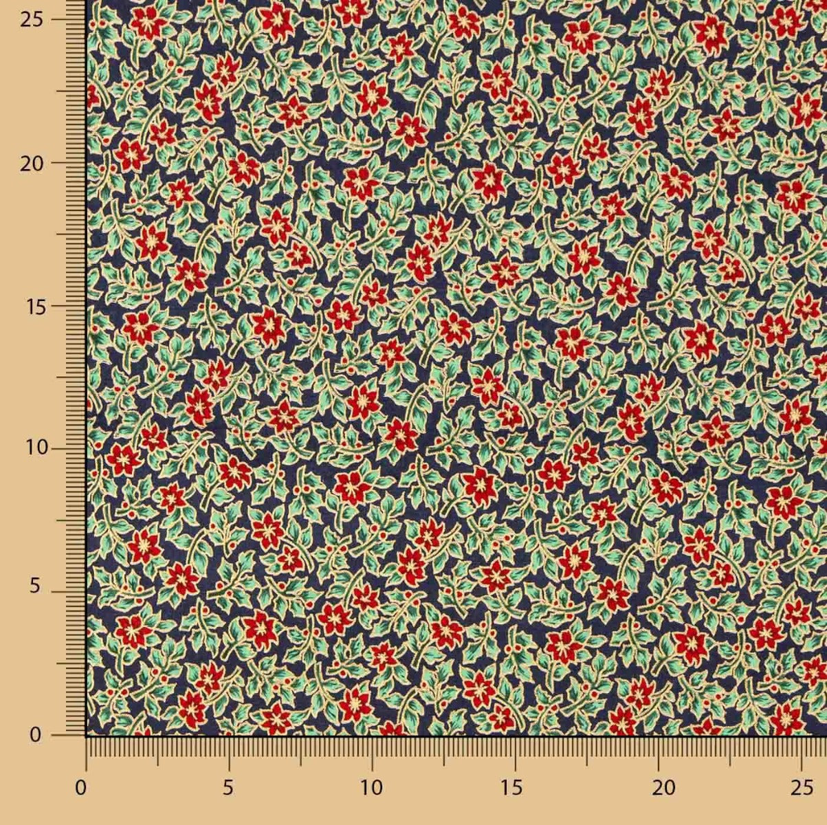 Popeline Algodão Poinsettias Verde - Ribes y Casals