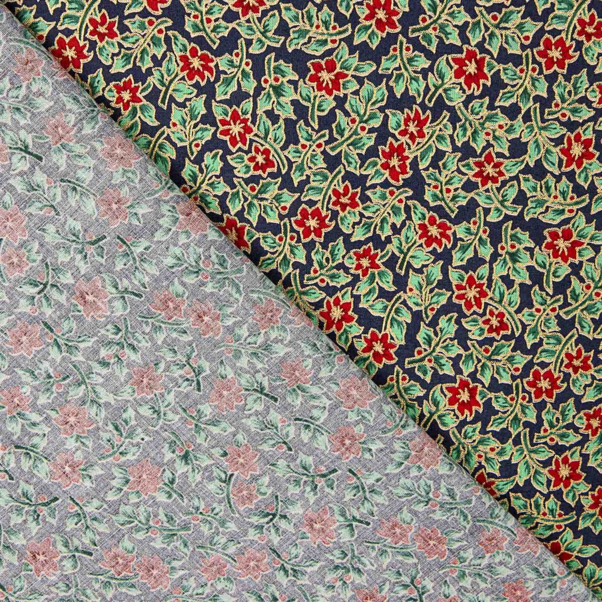 Popeline Algodão Poinsettias Verde - Ribes y Casals