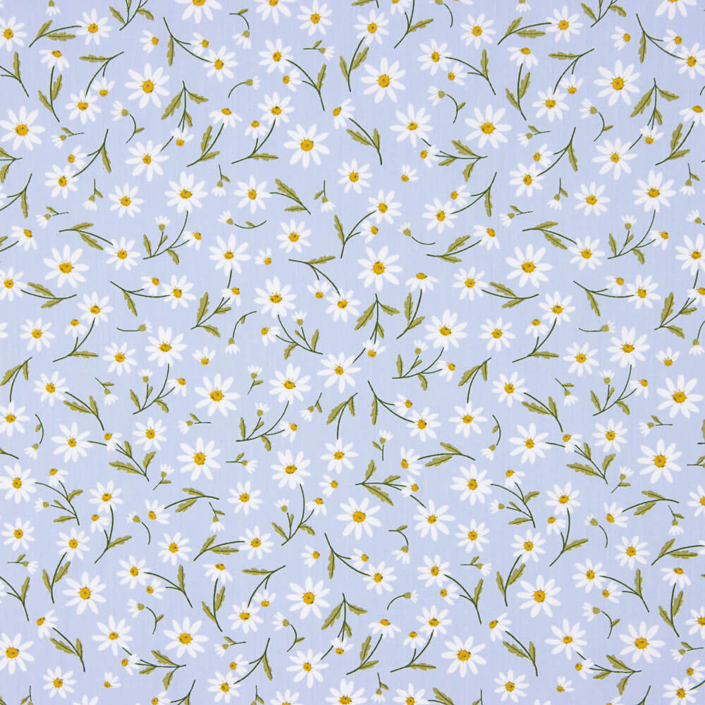 Popeline De Algodão Orgânico Infantil Margaridas Azul Denim - Ribes y Casals