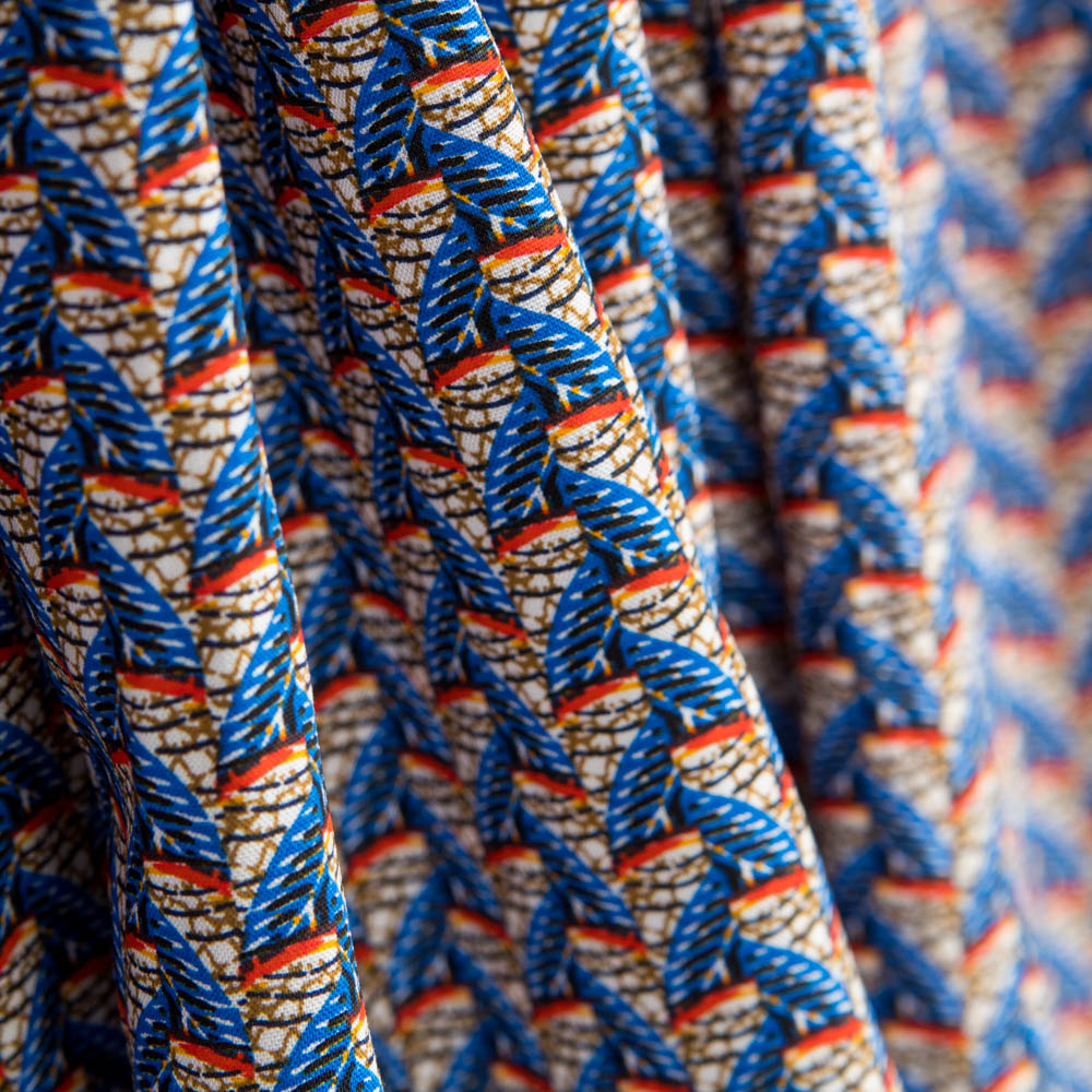 Popeline Viscose Leques Wax Blue - Ribes y Casals