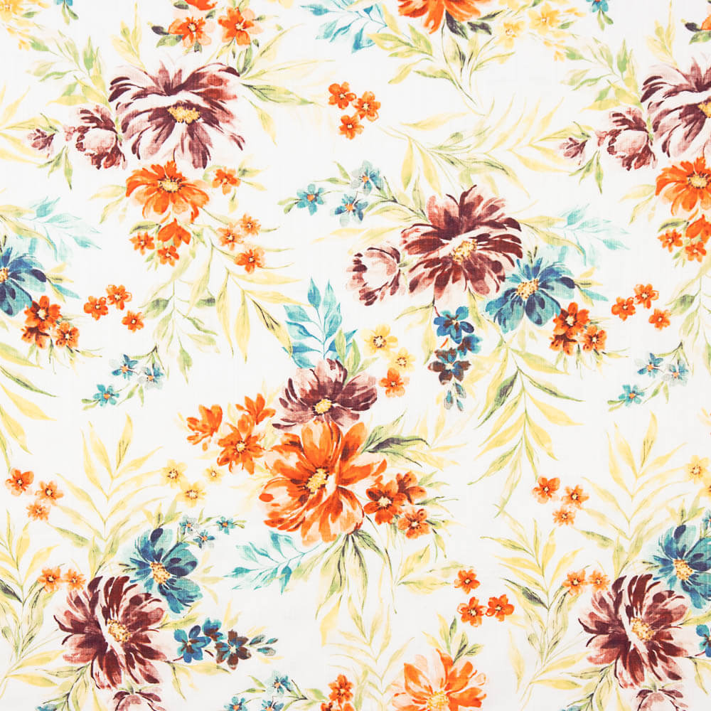 Popeline Viscose Floral Branco - Ribes y Casals