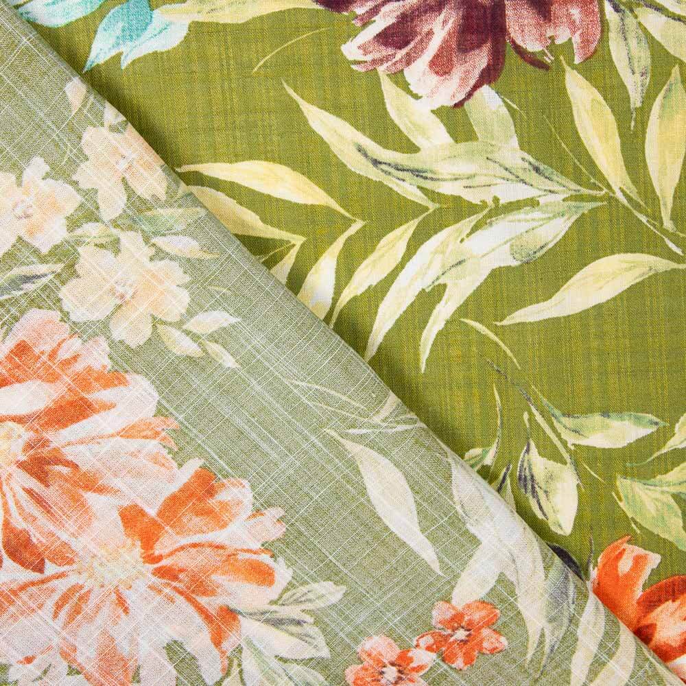 Popeline Viscose Floral Verde Caça - Ribes y Casals