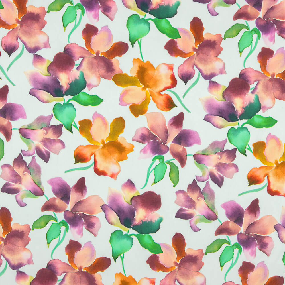 Popelín Viscosa Flores Agua - Ribes y Casals