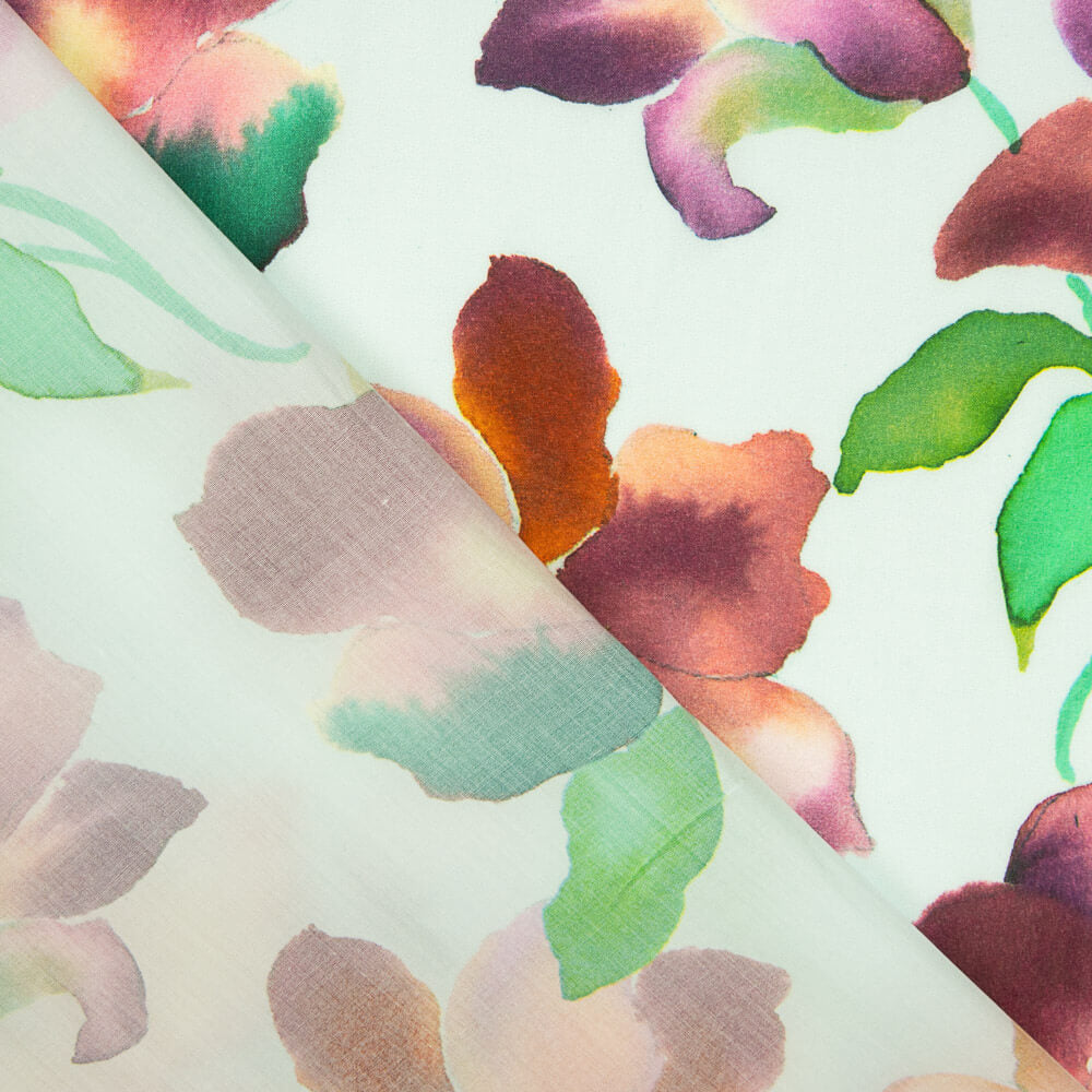 Popelín Viscosa Flores Agua - Ribes y Casals