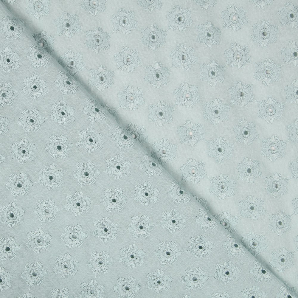 Popeline Bordado Floral Verde Menta - Ribes y Casals